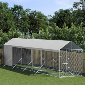 Outdoor Dog Kennel Silver Galvanized Steel, Polyethylene